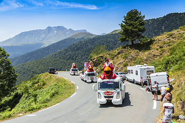 Image showing Le Gaulois Caravan in Pyrenees Mountains - Tour de France 2015