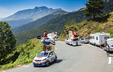 Image showing Le Gaulois Caravan in Pyrenees Mountains - Tour de France 2015