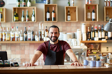 Image showing happy man, barman or waiter at bar