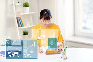 Image showing asian woman student with tablet pc at home