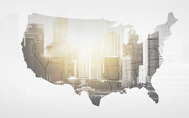 Image showing map of united states of america over city