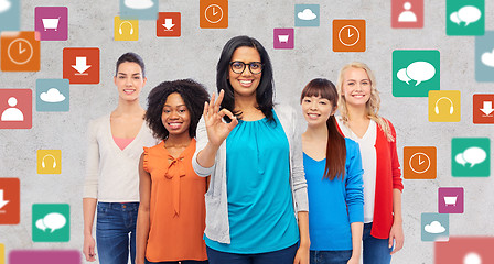 Image showing international group of happy women showing ok