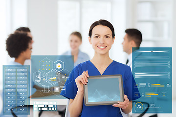 Image showing happy doctor over group of medics at hospital