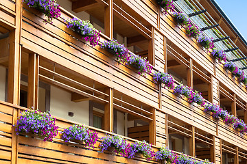 Image showing Flowers on Chalet balcony