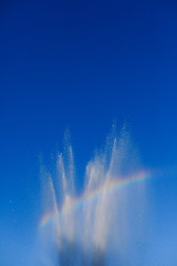 Image showing Splashes of water on blue sky