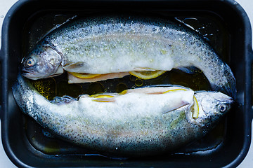 Image showing Fish on frying pan