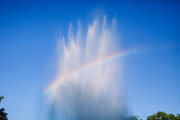 Image showing Splashes of water on blue sky