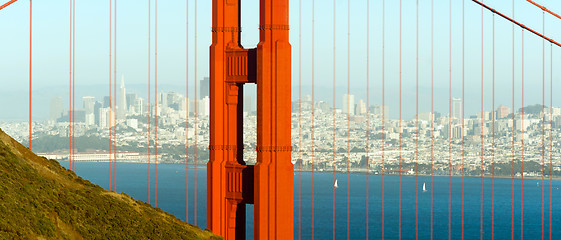 Image showing Panoramic Golden Gate Bridge San Francisco Marin County Headland