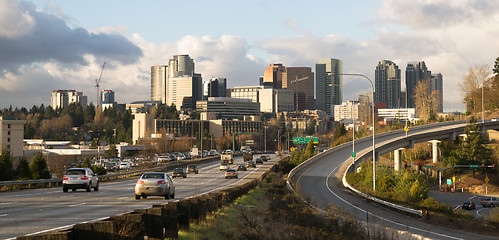 Image showing Rush Hour Highway Landscape Bellevue Washington Downtown City Sk