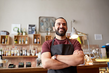 Image showing happy man, barman or waiter at bar