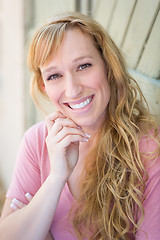 Image showing Outdoor Portrait of Young Adult Brown Eyed Woman.