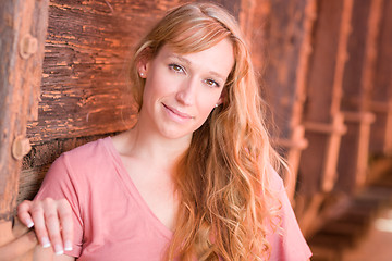 Image showing Outdoor Portrait of Young Adult Brown Eyed Woman.