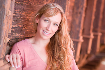 Image showing Outdoor Portrait of Young Adult Brown Eyed Woman.