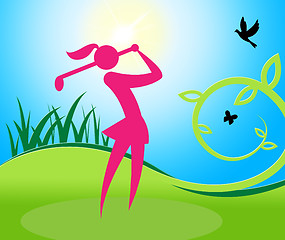 Image showing Golf Swing Woman Shows Women Golfer And Golfing