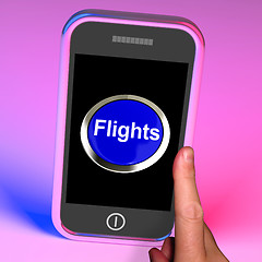 Image showing Flights Button On Mobile Shows Overseas Vacation Or Holiday