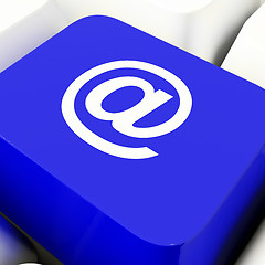 Image showing At Computer Key In Blue For Emailing Or Contacting