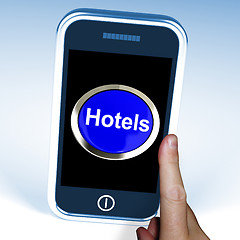 Image showing Hotel Button On Phone Shows Travel And Room