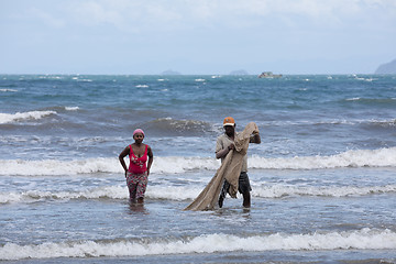 Image showing Native Malagasy fishermen fishing on sea, Madagascar