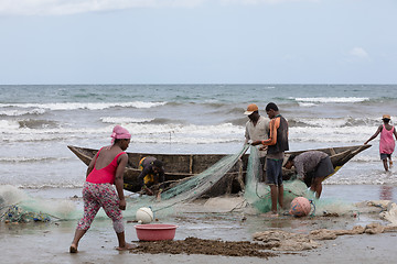 Image showing Native Malagasy fishermen fishing on sea, Madagascar