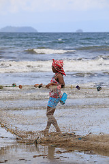 Image showing Native Malagasy fishermen fishing on sea, Madagascar