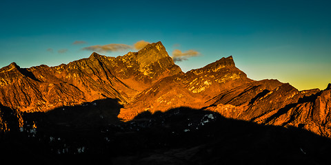 Image showing Peaks at sunrise