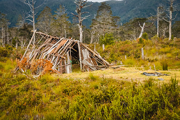 Image showing Wooden shelter in wilderness