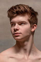 Image showing The face of male ballet dancer over gray background