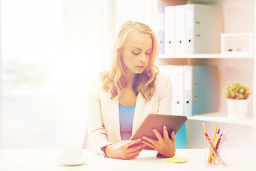 Image showing businesswoman or student with tablet pc at office