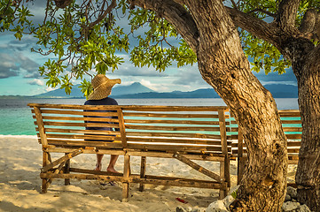 Image showing Woman on bench