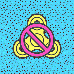 Image showing Fidget spinner with ban sign Memphis style vector icon.