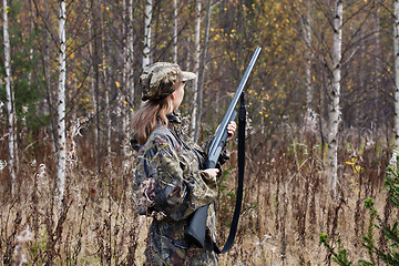 Image showing Woman hunter in the forest