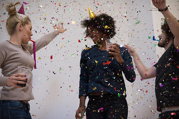 Image showing confetti party multiethnic group of people