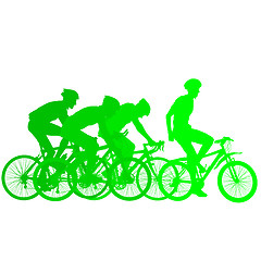 Image showing Silhouettes of racers on a bicycle, fight at the finish line