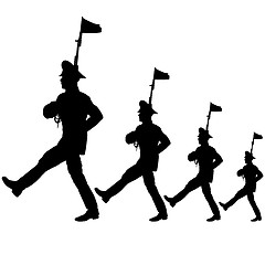 Image showing Black silhouette soldier is marching with arms on parade