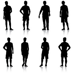 Image showing Set Black silhouette man standing, people on white background