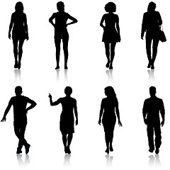 Image showing Black silhouette group of people standing in various poses