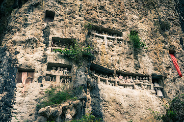 Image showing Cliffside effigies in Sulawesi