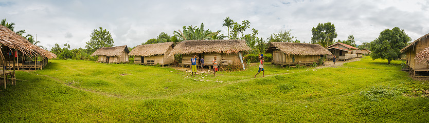 Image showing Village houses and children