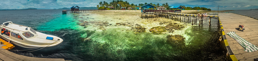 Image showing White boat near shore