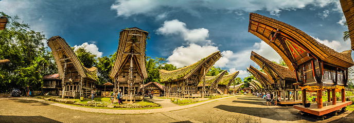 Image showing Panoramic photo of tongkonans