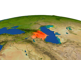 Image showing Azerbaijan in red from orbit