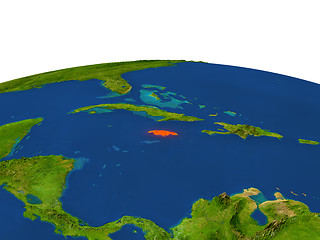 Image showing Jamaica in red from orbit