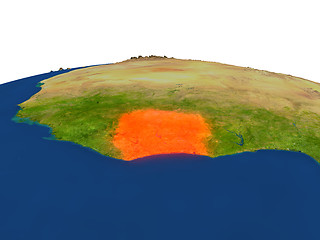 Image showing Ivory Coast in red from orbit