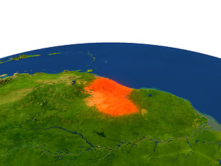 Image showing Guyana in red from orbit