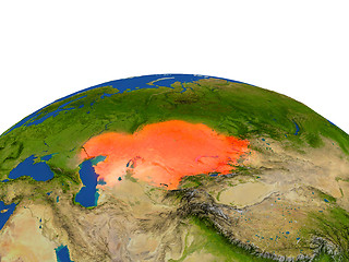Image showing Kazakhstan in red from orbit