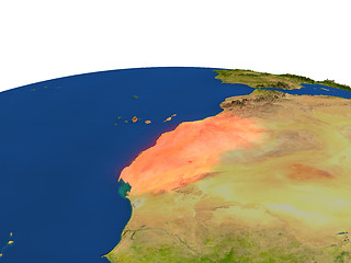 Image showing Western Sahara in red from orbit