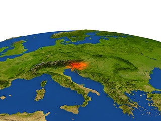 Image showing Slovenia in red from orbit