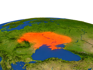 Image showing Ukraine in red from orbit