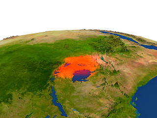 Image showing Uganda in red from orbit