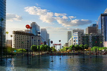 Image showing Skyscrapers and fountain